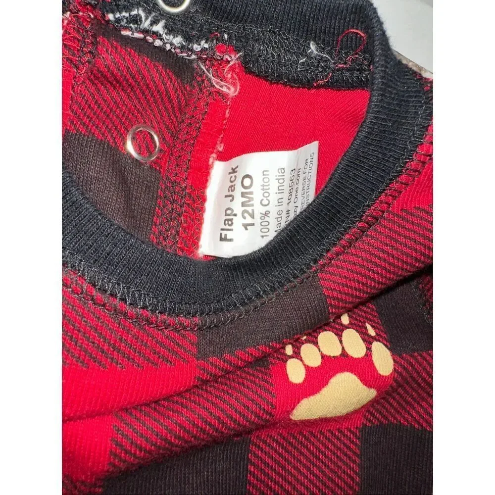 FLAP JACK One Piece Pajama Red Black Buffalo Plaid Rear Flap 12 months pajama sl